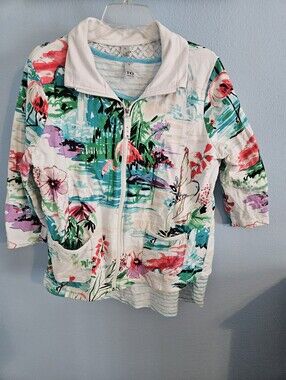Tropical Watercolor Zip Front Jacket And Tshirt  Teal & Pink Floral Print